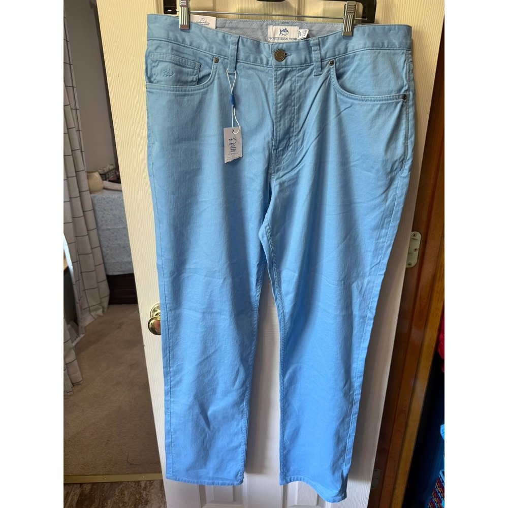 NWT Southern Tide Mens 35x32 Light Blue 5 Pocket Bluewater Stretch Chino Pants
